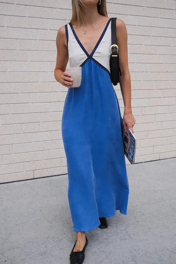 Lara - Chic V-neck contrasting color dress