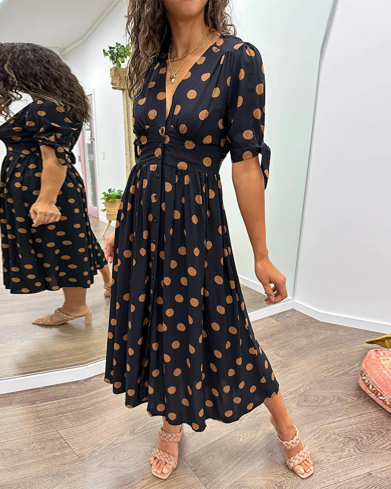 Daisy - Classy Polka Dot Dress Elegant Vintage-Inspired Midi Dress Daisy - Classy Polka Dot Dress Elegant Vintage-Inspired Midi Dress