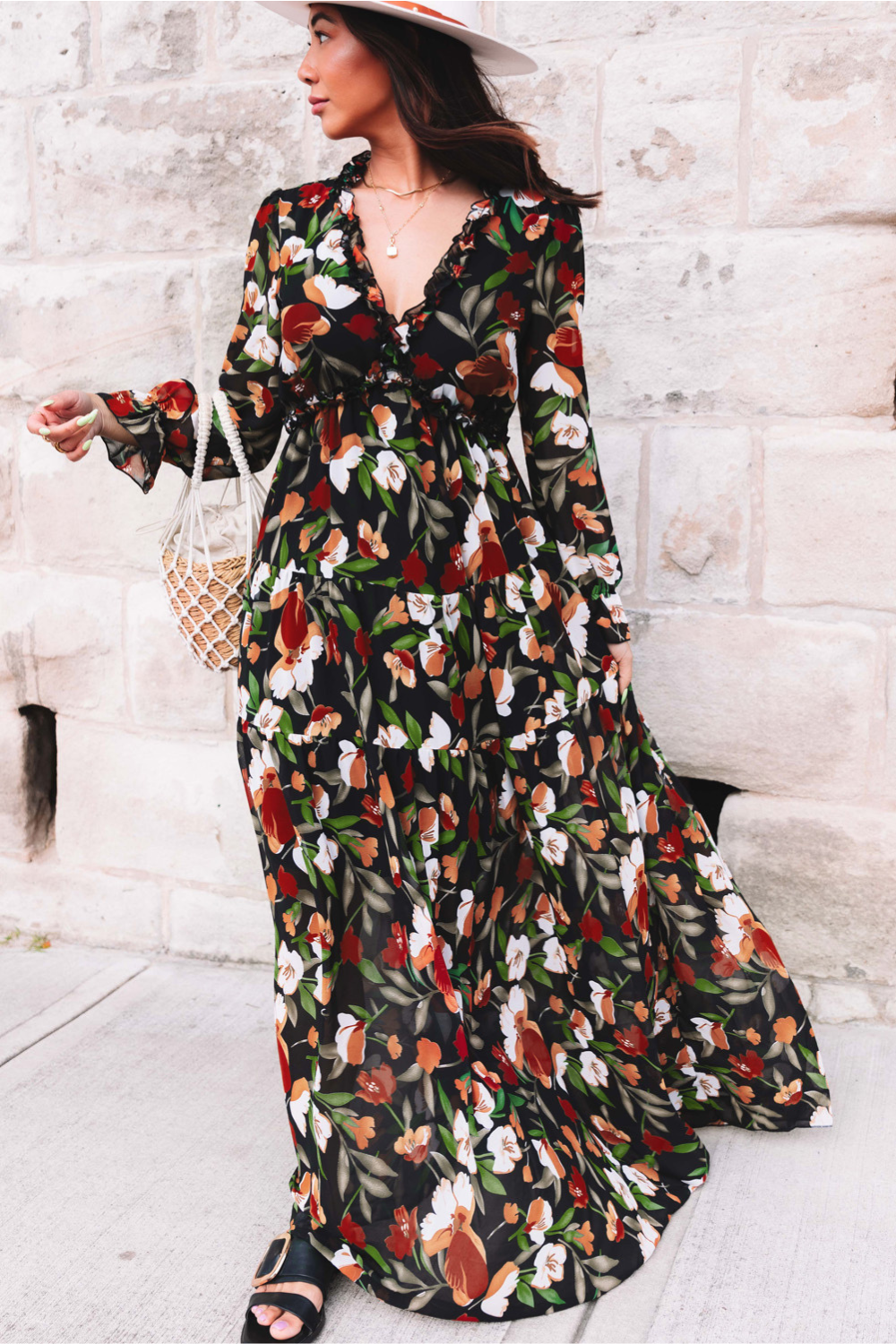 Aveline - Wild Lotus Ruffle Tiered Maxi Dress