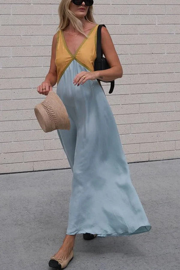 Lara - Chic V-neck contrasting color dress
