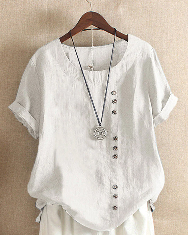 Charlie - Classic Crew Neck Cotton-Linen T-Shirt
