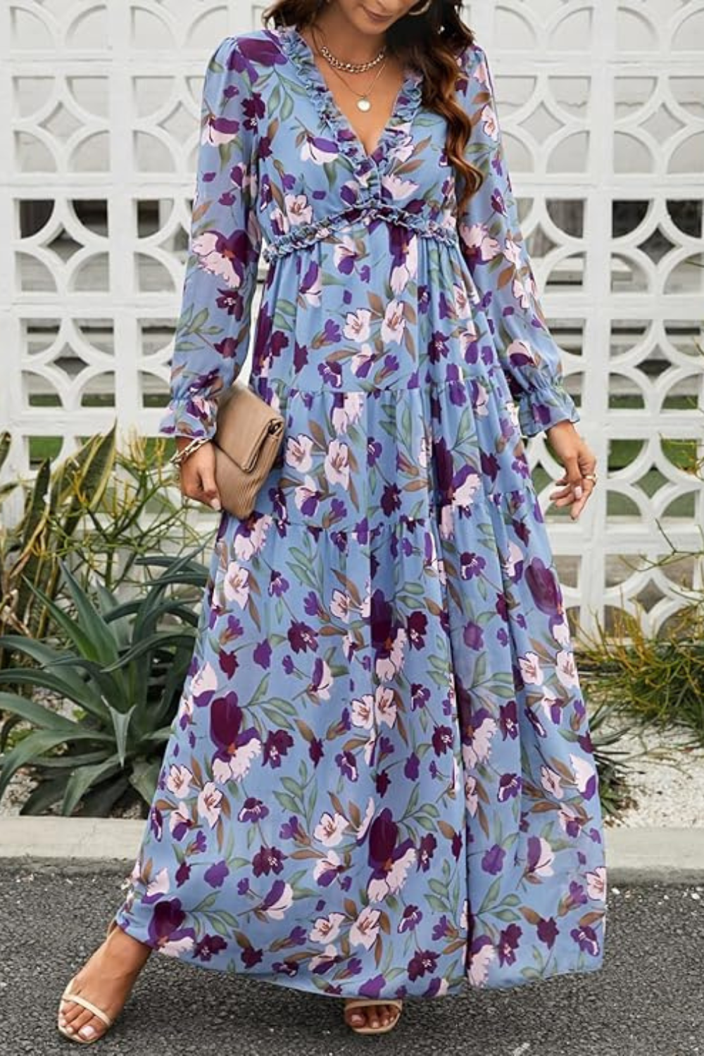 Aveline - Wild Lotus Ruffle Tiered Maxi Dress
