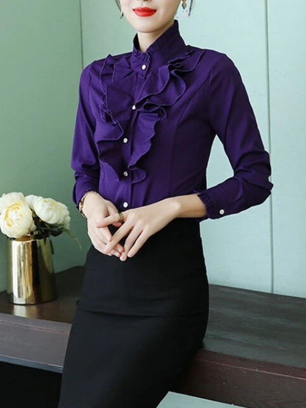 Ava - Ruffled Jabot Long-Sleeve Blouse
