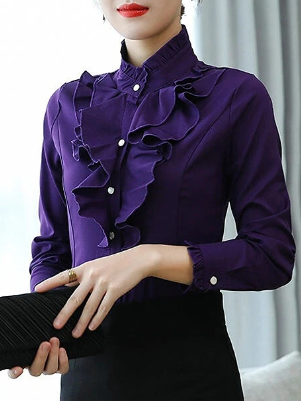 Ava - Ruffled Jabot Long-Sleeve Blouse