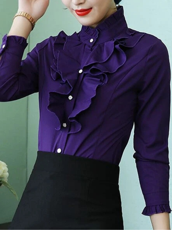 Ava - Ruffled Jabot Long-Sleeve Blouse