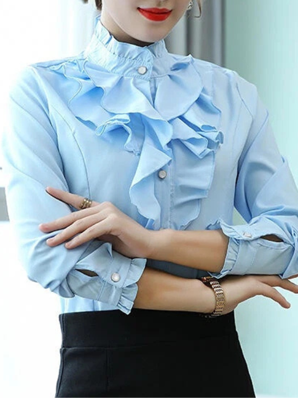 Ava - Ruffled Jabot Long-Sleeve Blouse