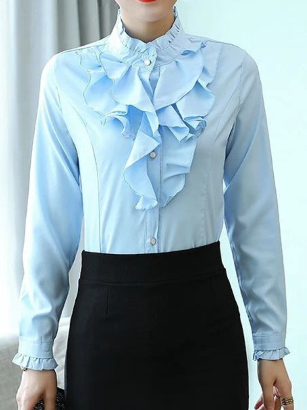 Ava - Ruffled Jabot Long-Sleeve Blouse