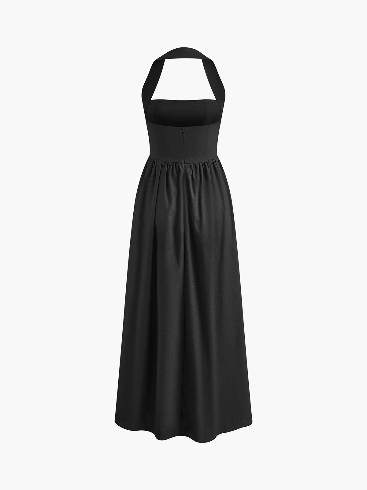 Lucienne - Elegant Halter Neck A-Line Maxi Dress Cotton Blend