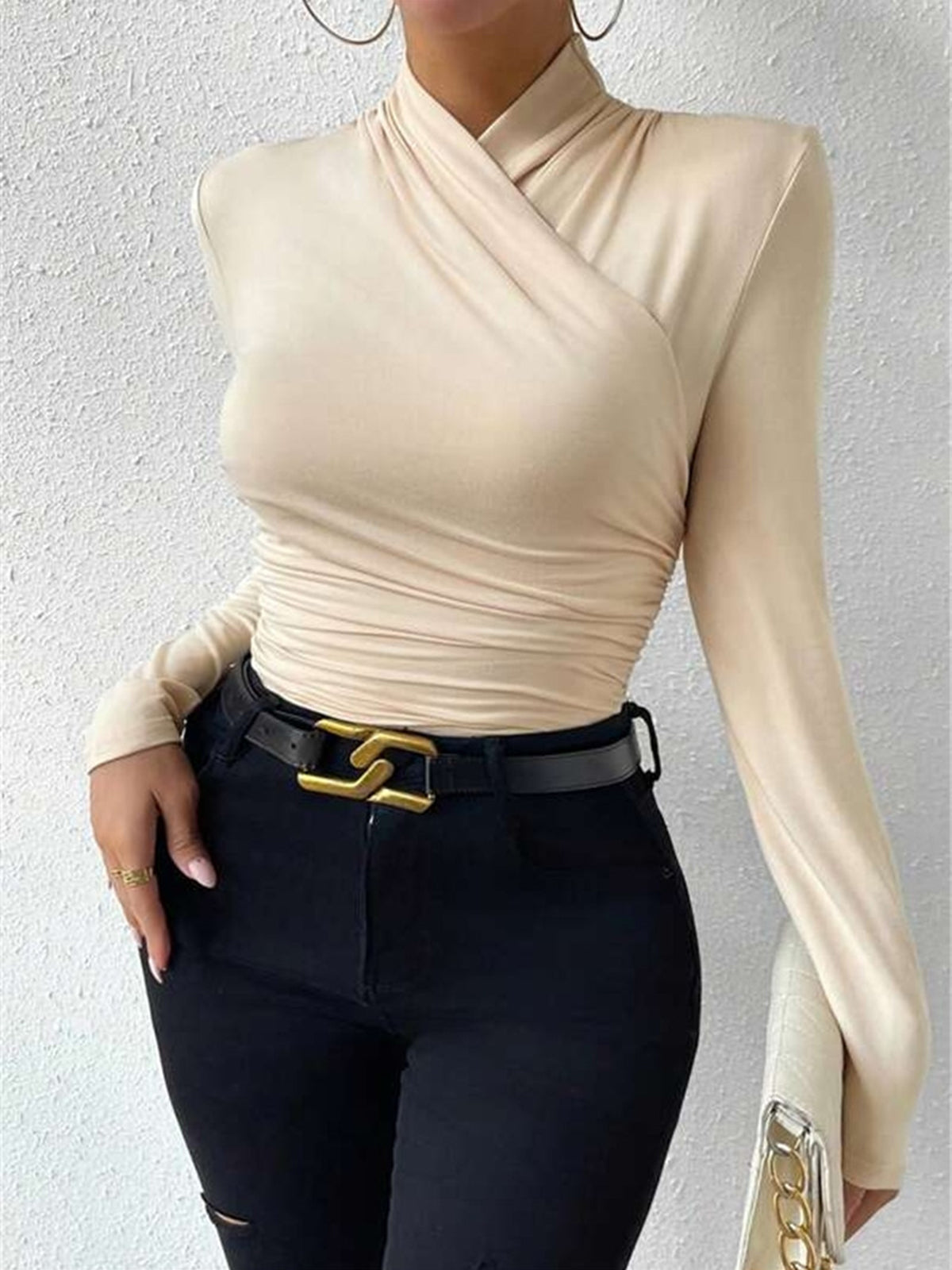 Carly - Draped Crossover Long Sleeve Top