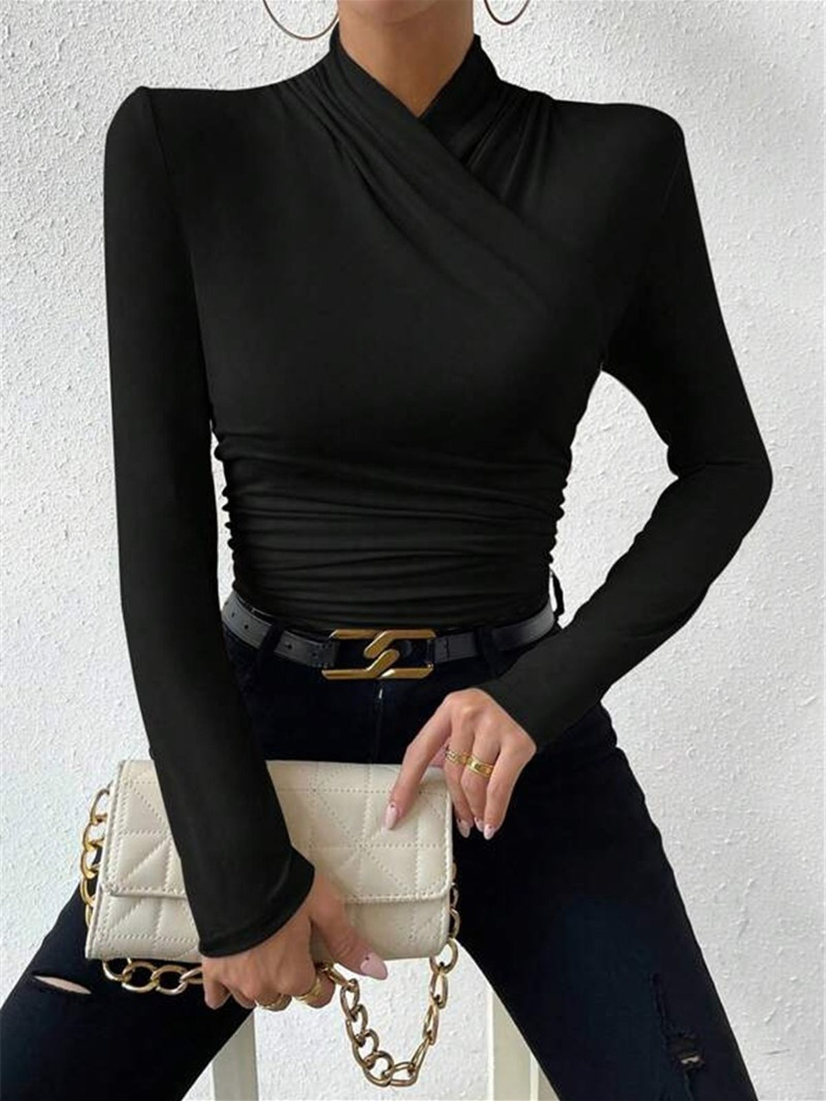 Carly - Draped Crossover Long Sleeve Top
