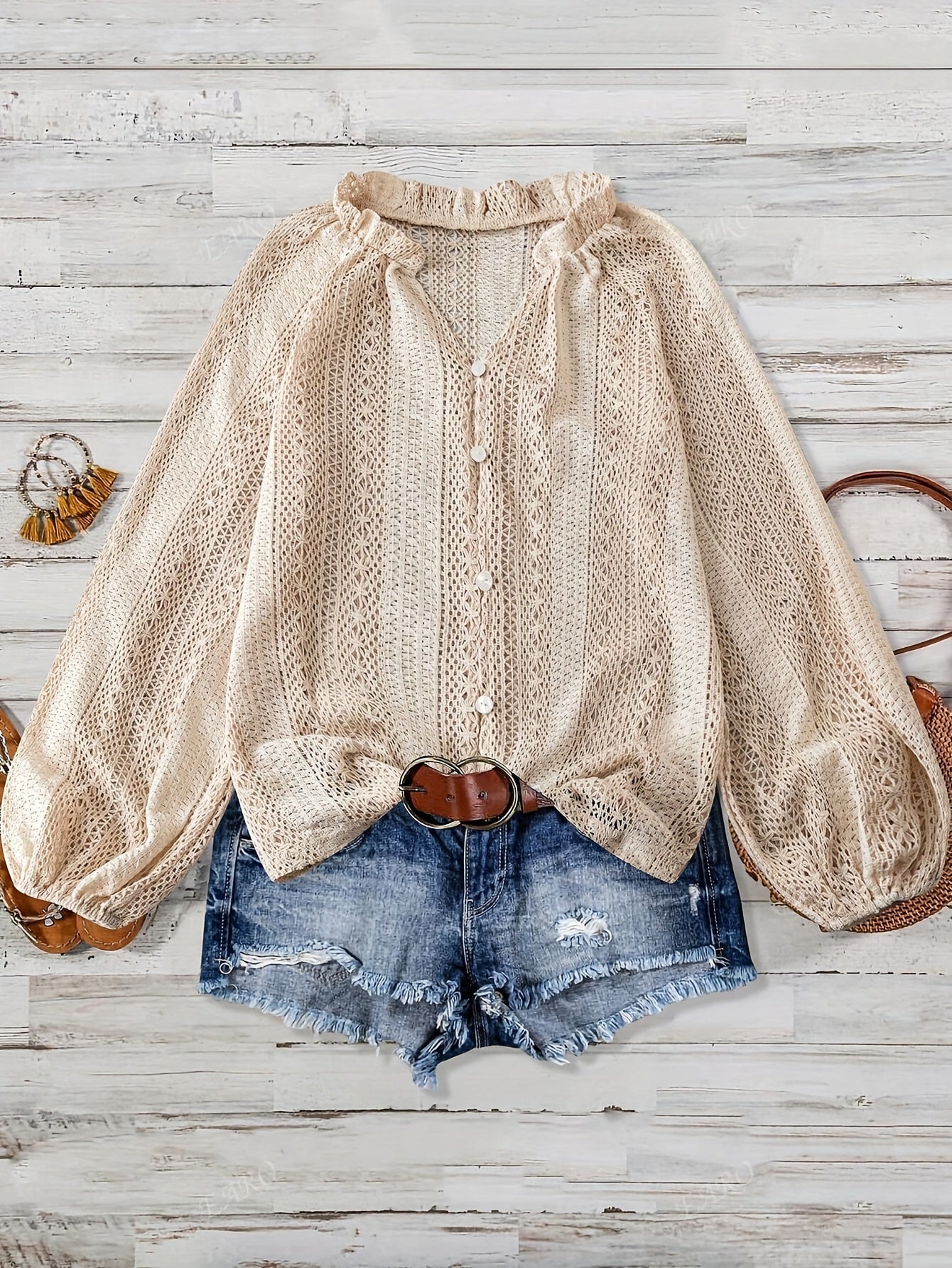 Allison - Women's V-Neck Lace Blouse