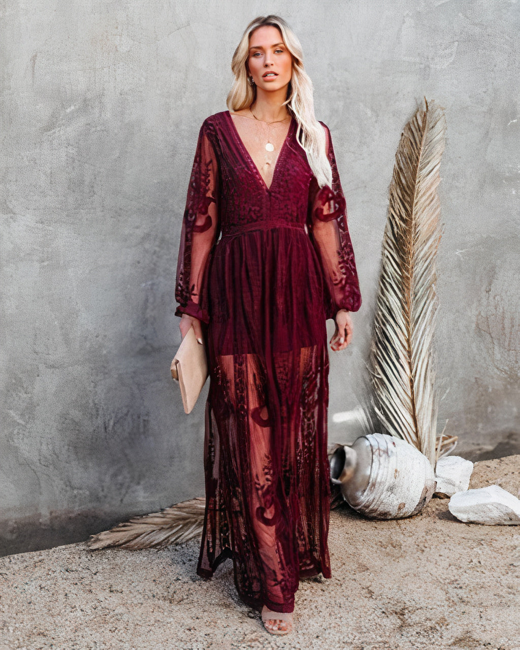 Nora - Women’s Sheer Floral Lace Maxi Dress