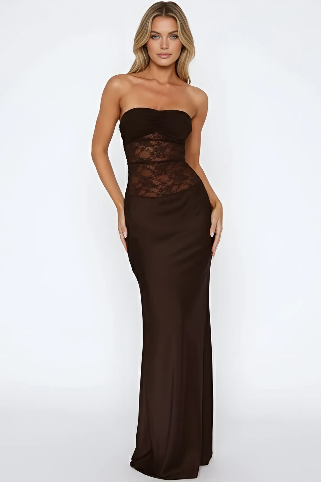 Kathy - Women's Strapless Lace Patchwork Mermaid Maxi Dress