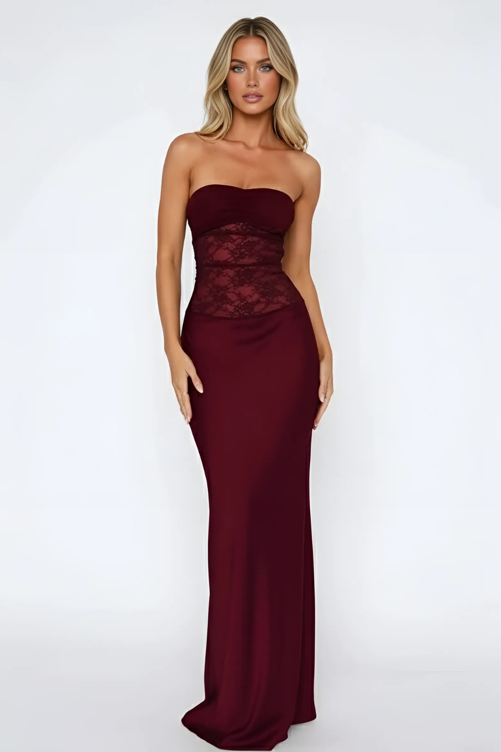 Kathy - Women's Strapless Lace Patchwork Mermaid Maxi Dress