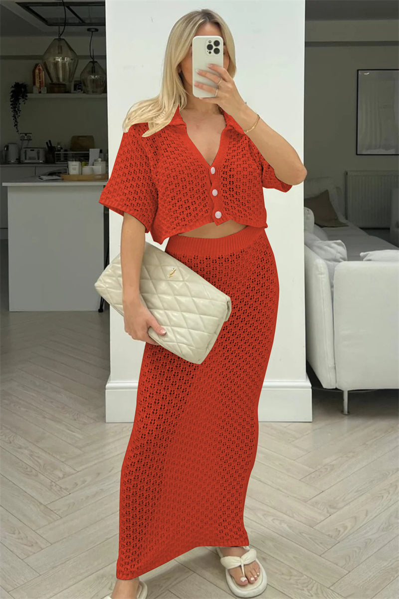 Clio - Crochet Knit Skirt and Cardigan Set