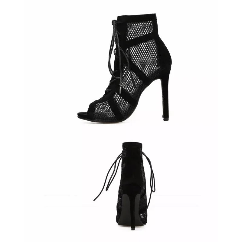 Amara - Lace-Up Mesh Stiletto Sandals