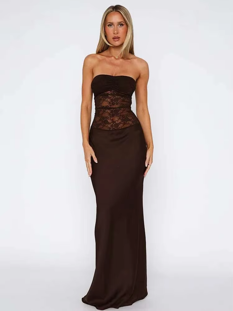 Kathy - Women's Strapless Lace Patchwork Mermaid Maxi Dress