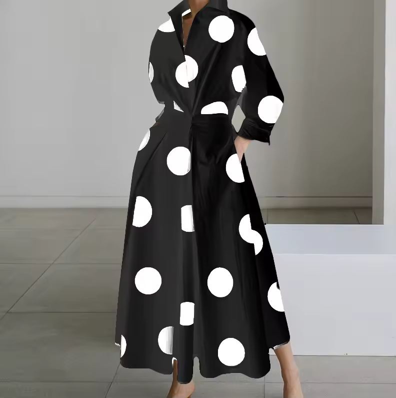 Estelle - Collared Shirt Dress with Button-Down Front and Cinched Waist