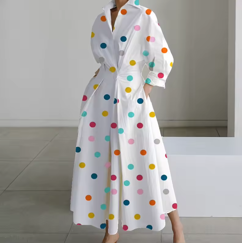 Estelle - Collared Shirt Dress with Button-Down Front and Cinched Waist