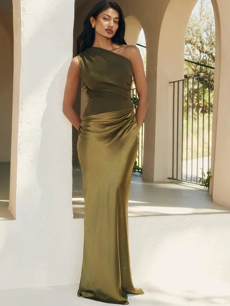 Eliza - Women's One-Shoulder Patchwork Maxi Dress