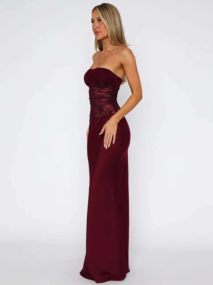 Kathy - Women's Strapless Lace Patchwork Mermaid Maxi Dress