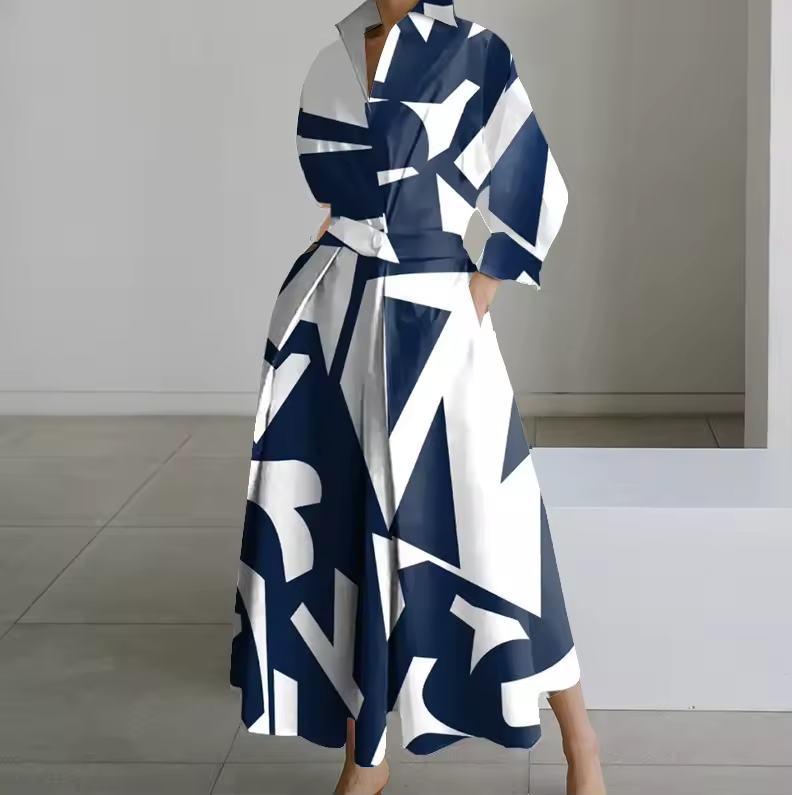 Estelle - Collared Shirt Dress with Button-Down Front and Cinched Waist