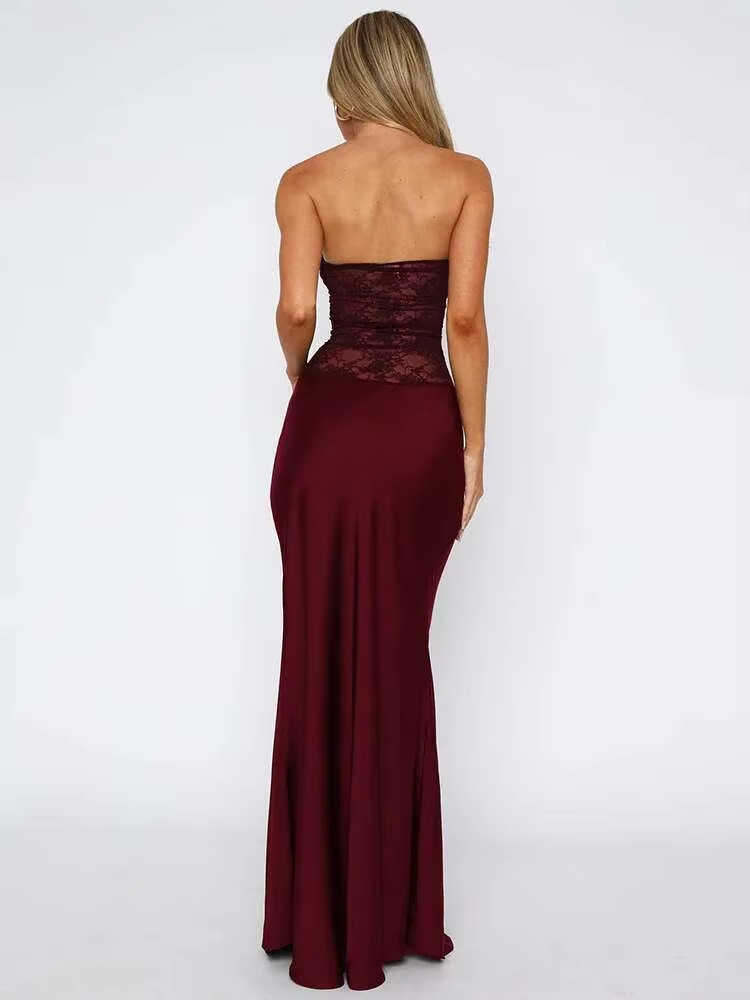 Kathy - Women's Strapless Lace Patchwork Mermaid Maxi Dress
