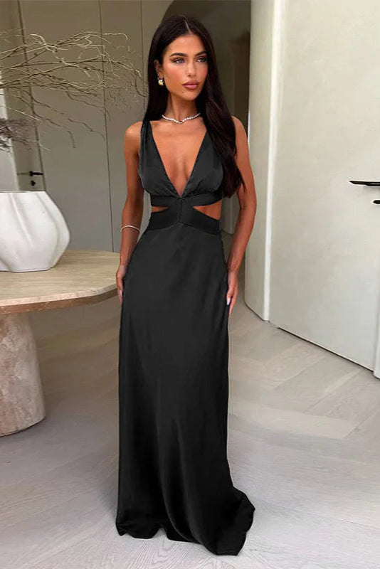 Maria - Women's Deep V-Neck Sleeveless Maxi Dress
