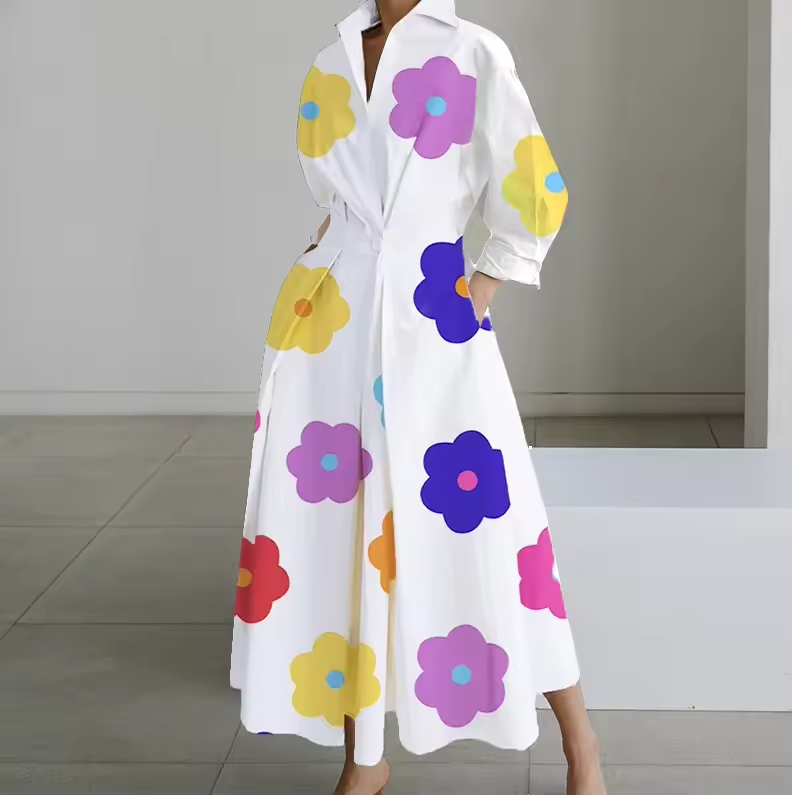 Estelle - Collared Shirt Dress with Button-Down Front and Cinched Waist