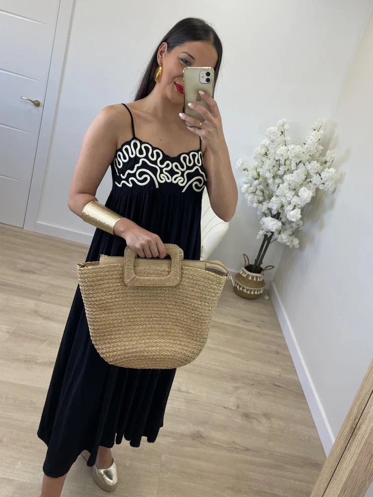 Nixie - Embroidered Sling Maxi Dress