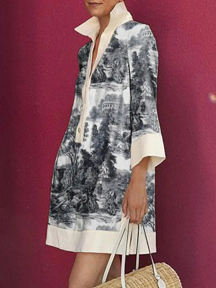 Sophie - Women Vintage Toile Prints Mini Tunic Dress