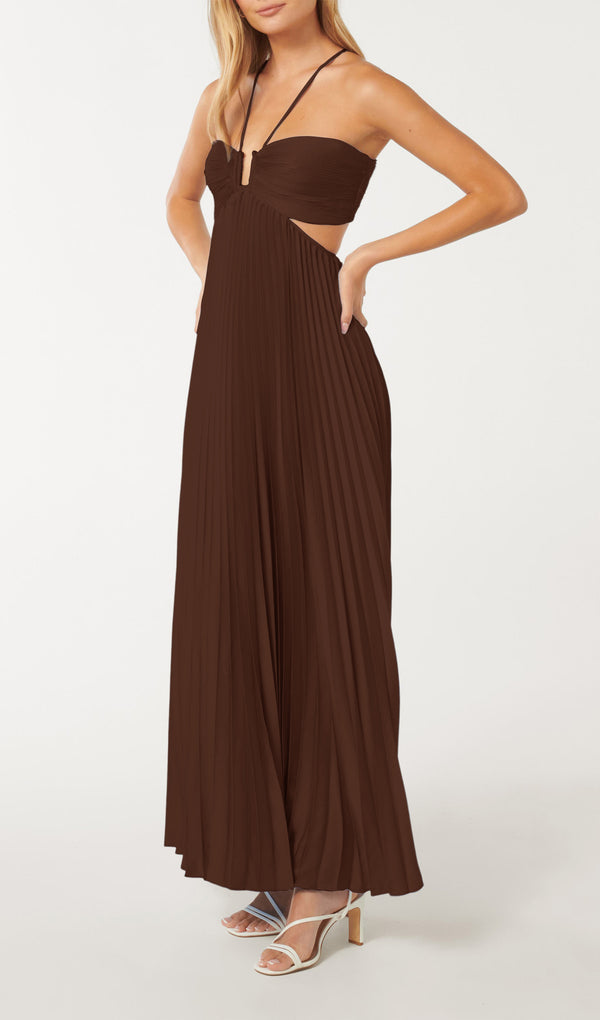 Margarette - Women's Halter Neck Pleated Maxi Dress
