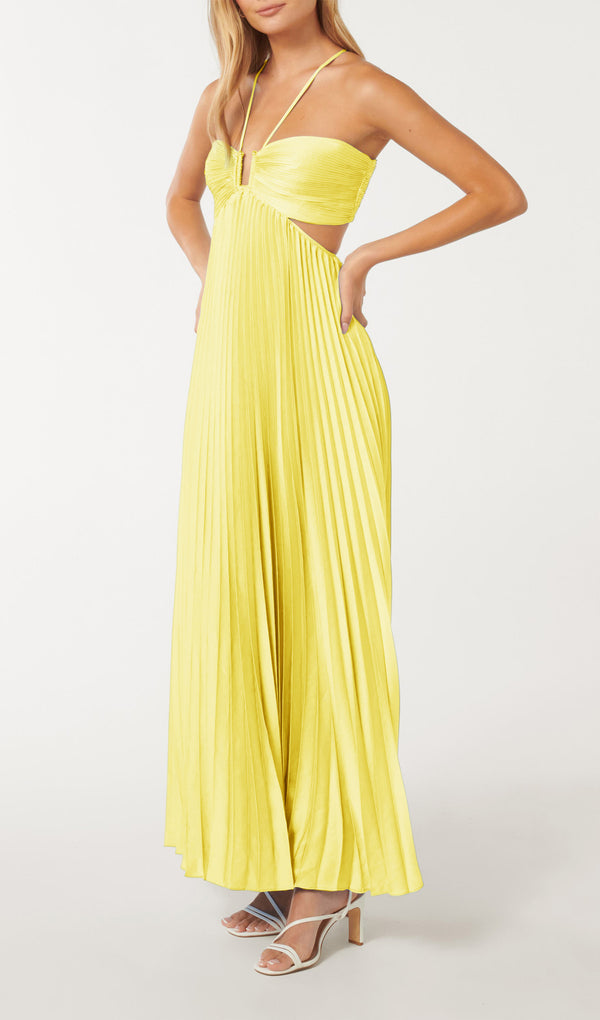 Margarette - Women's Halter Neck Pleated Maxi Dress