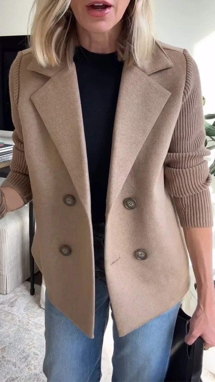 Sadie - Double-Breasted Knit Sleeve Blazer