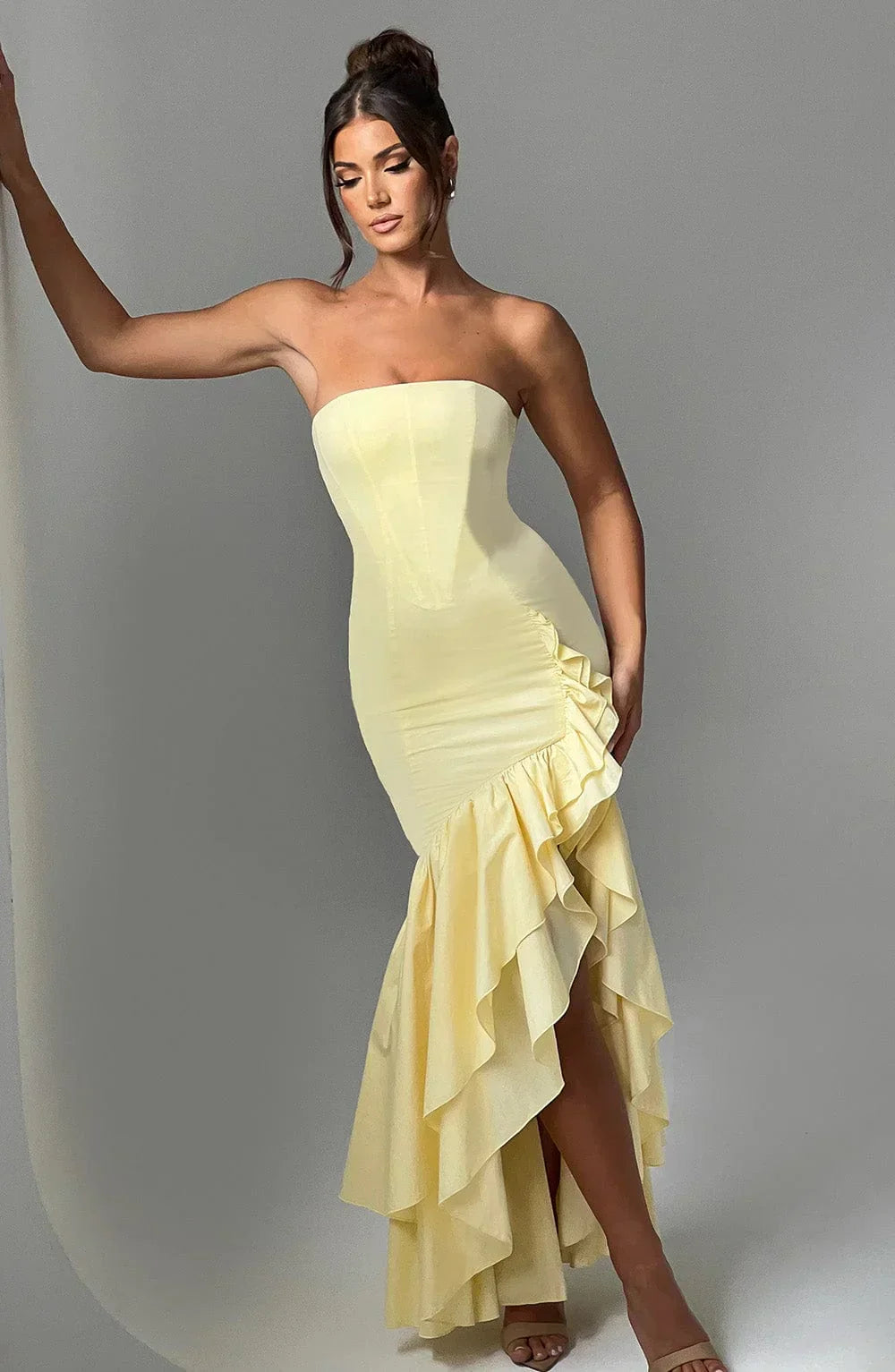 Kiara - Strapless Cascade Maxi Dress