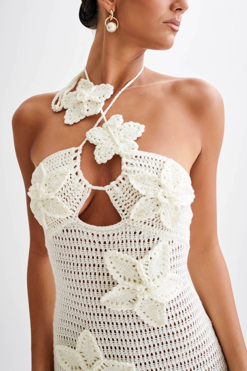 Madison - Floral Applique Crochet Maxi Dress