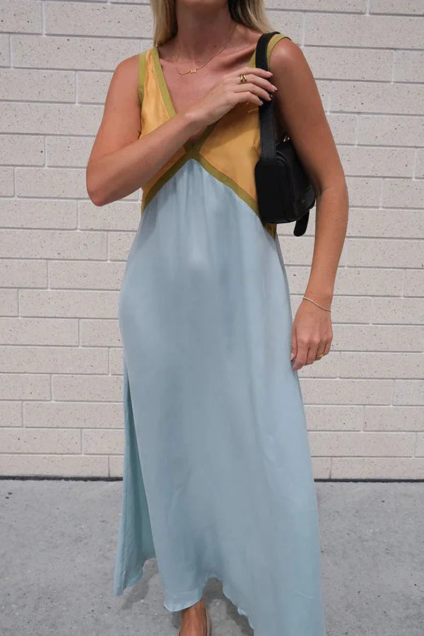 Lara - Chic V-neck contrasting color dress