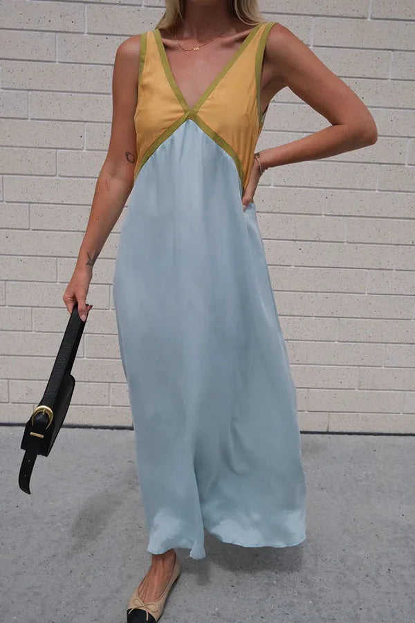 Lara - Chic V-neck contrasting color dress
