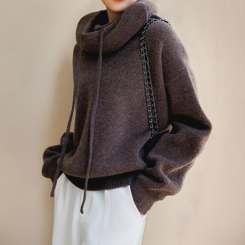 Lucy - Oversized Knit Hoodie with Drawstring