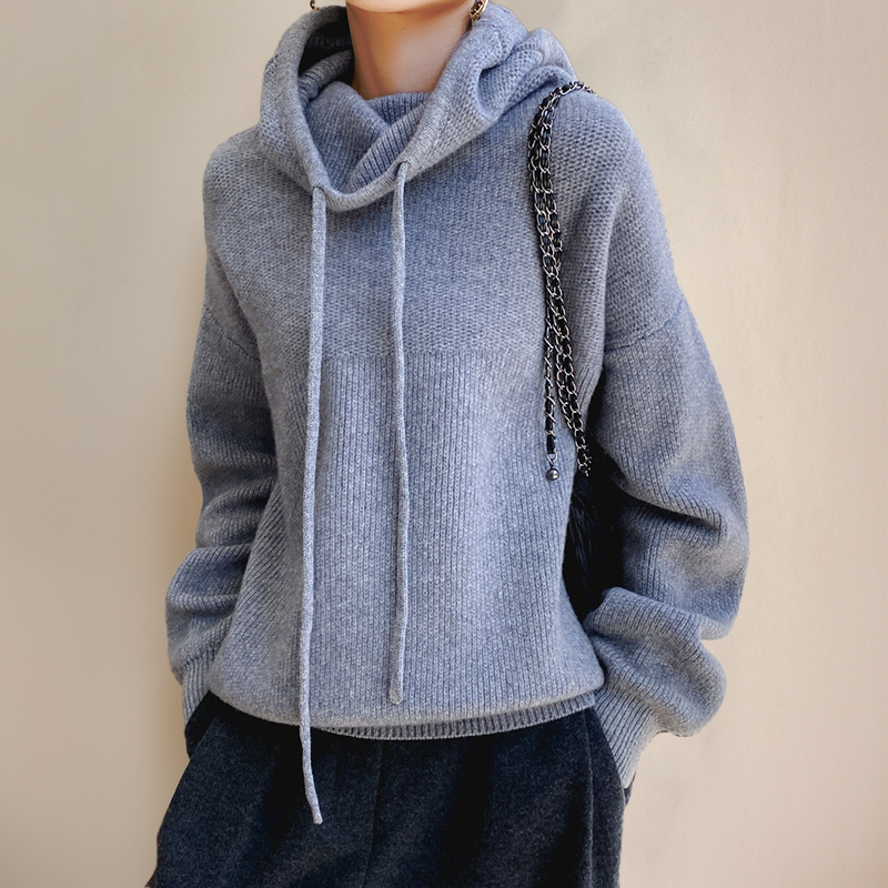 Lucy - Oversized Knit Hoodie with Drawstring