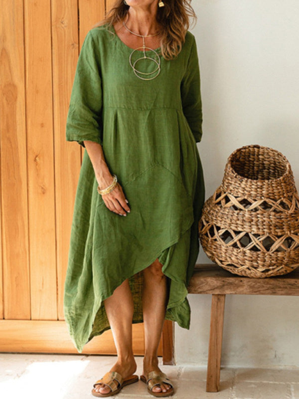 Sienna - Asymmetrical Hem Cotton Linen Dress