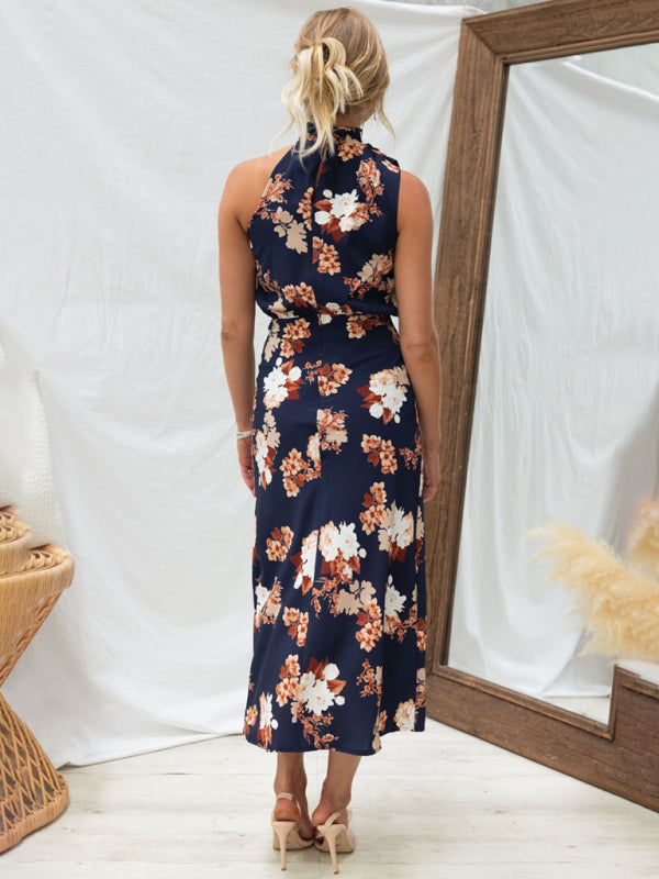 Pauline - Halter Neck Midi Dress with Floral Print
