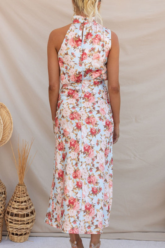 Pauline - Halter Neck Midi Dress with Floral Print