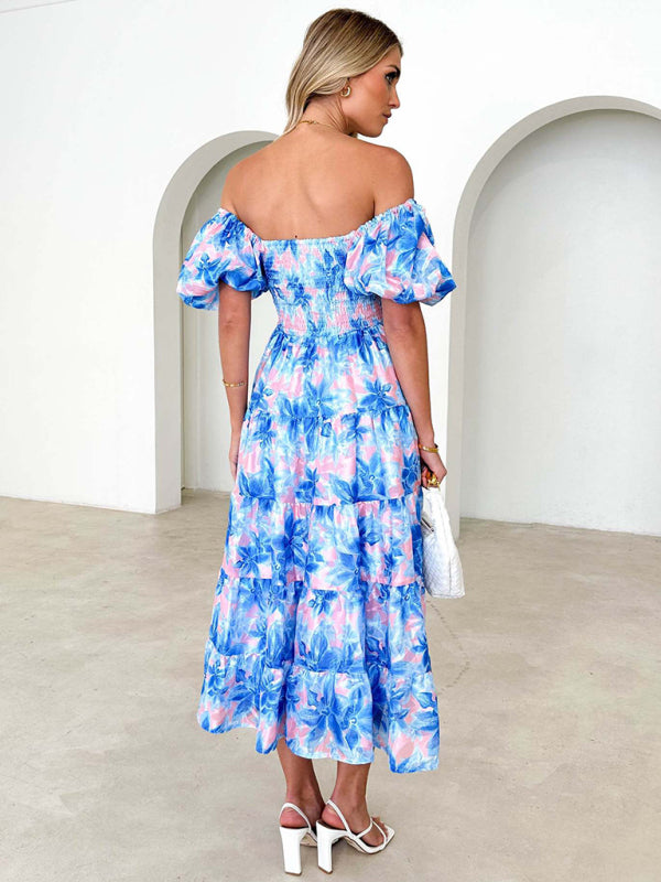 Bella - Off-Shoulder Maxi Dress with Smocked Bodice and Floral Print