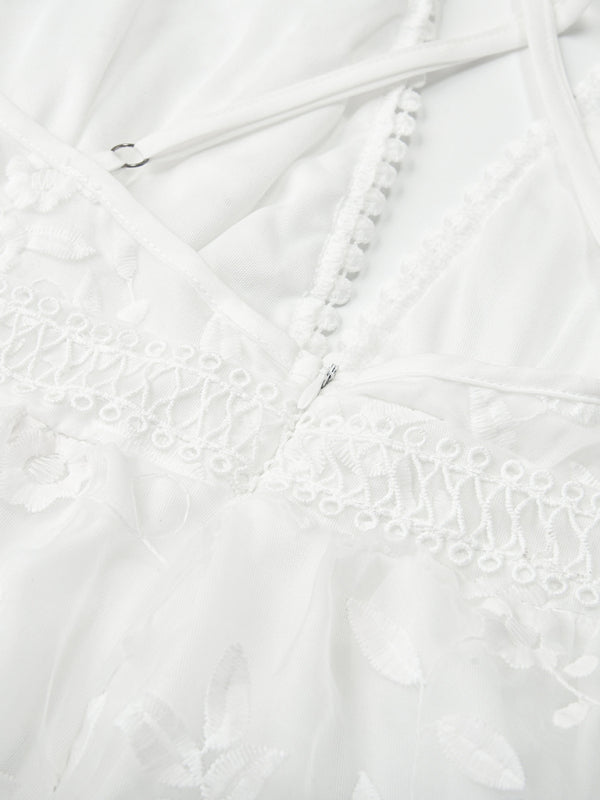 Lily - Deep V-Neck Lace Mini Dress with Floral Pattern