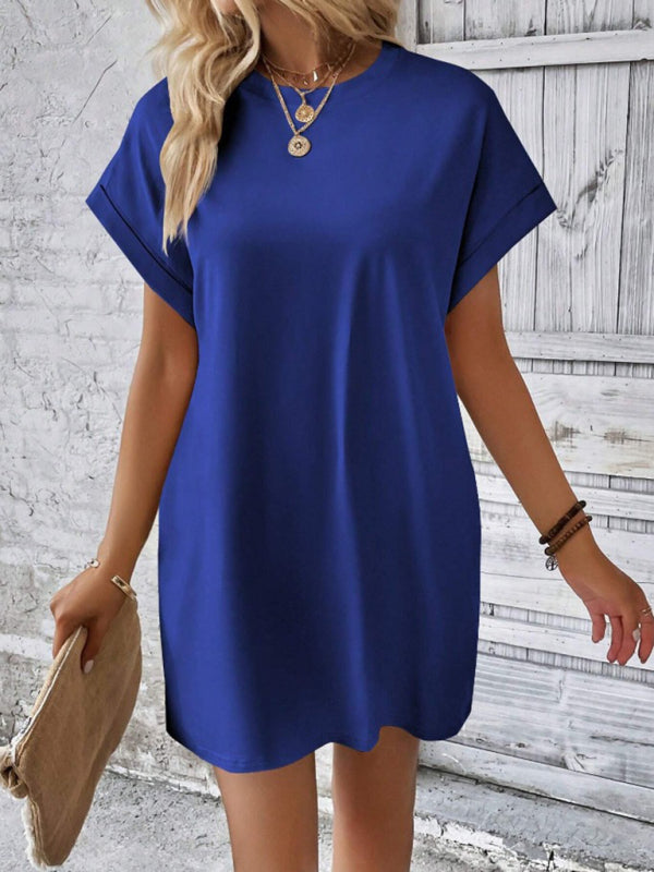 Aspen - Loose Fit Pocket Dress with Round Neck and Short Sleeves