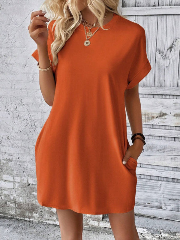 Aspen - Loose Fit Pocket Dress with Round Neck and Short Sleeves