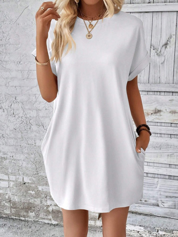 Aspen - Loose Fit Pocket Dress with Round Neck and Short Sleeves