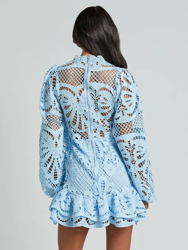 Stella - Women’s Long Sleeve Ruffled Lace Mini Dress