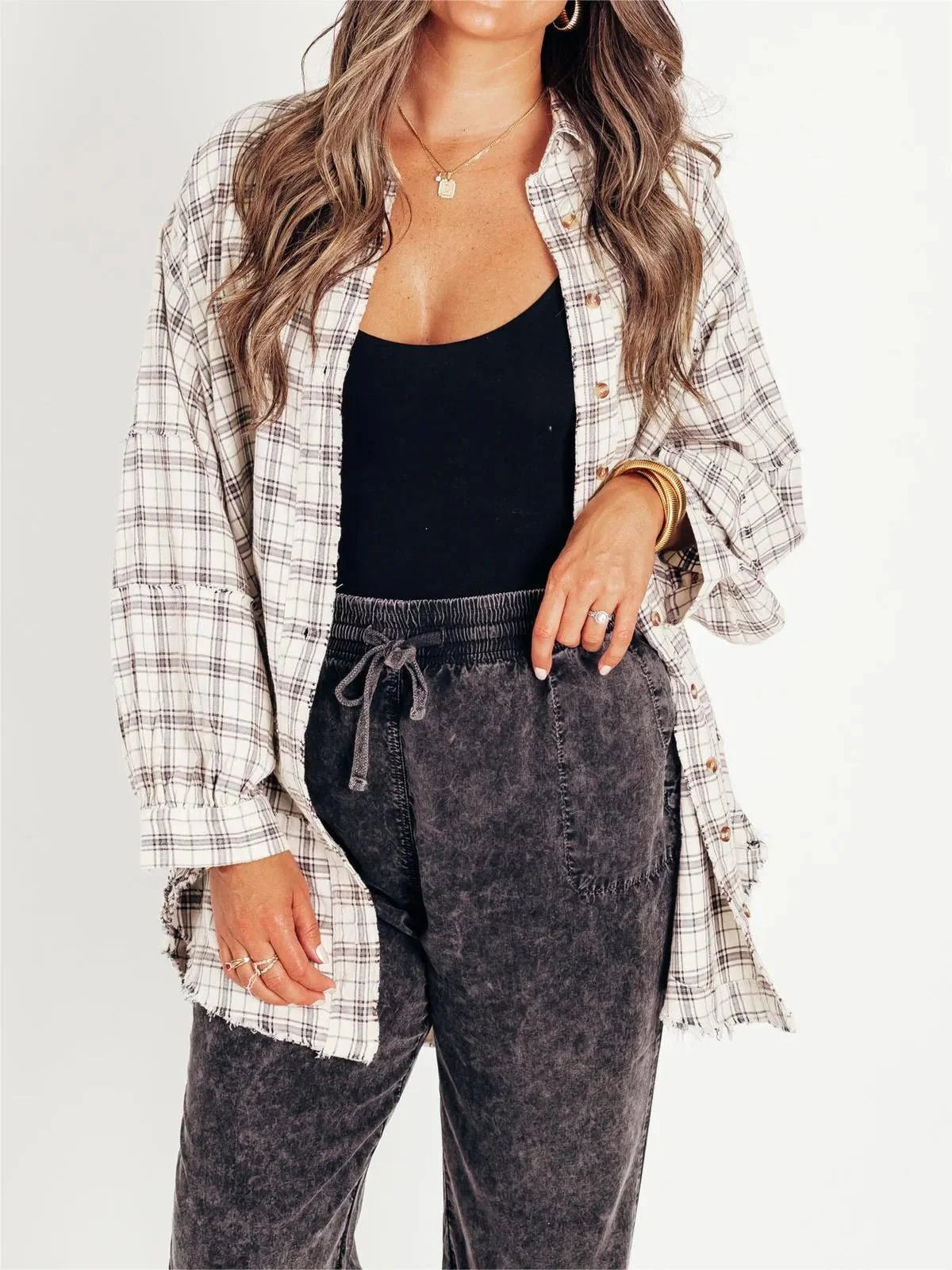 Valentina - Women's Raw Edge Oversized Shirt